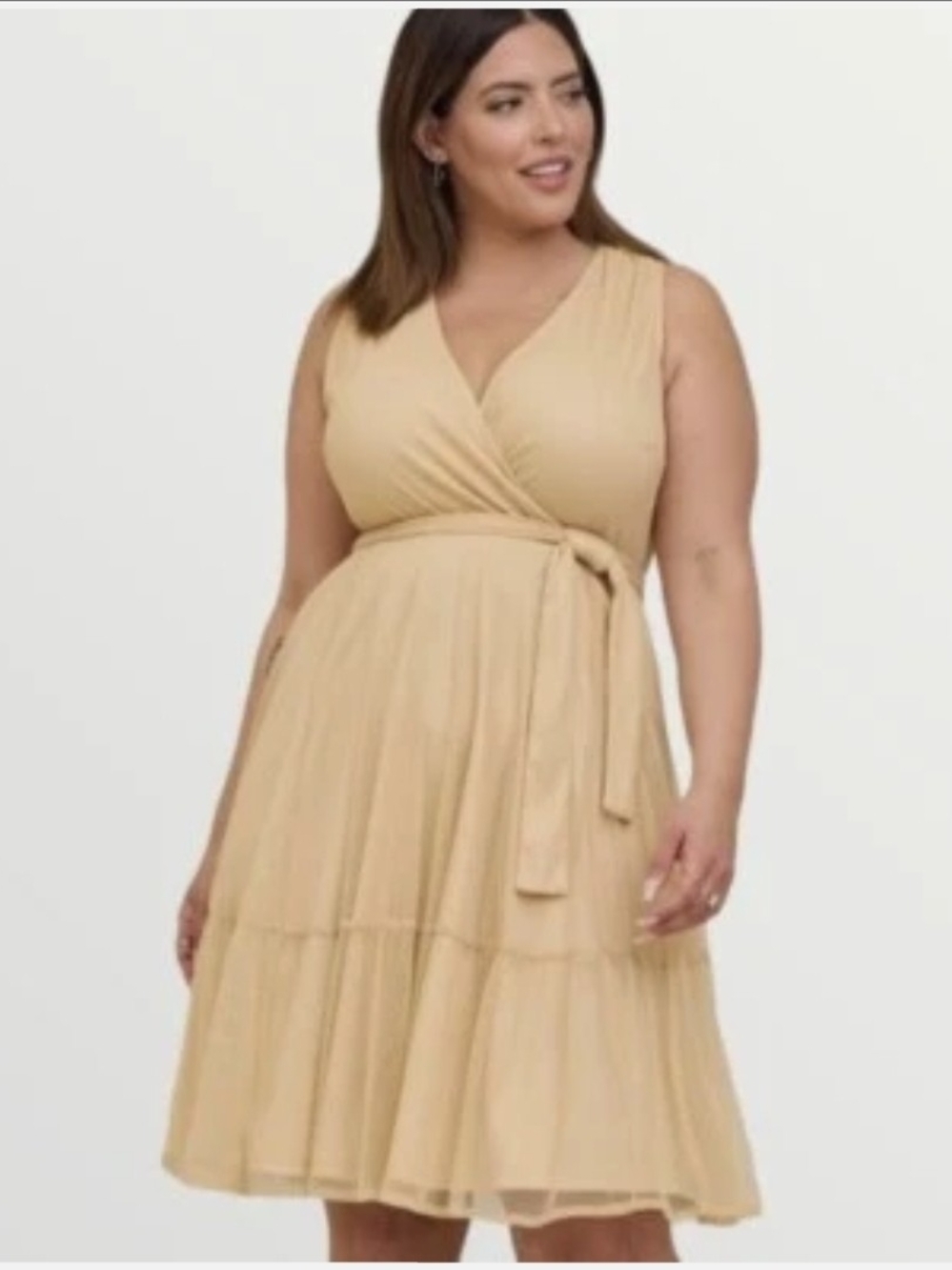 TORRID Gold Mesh Surplice Faux-Wrap Tiered Midi Dress - Size 2X